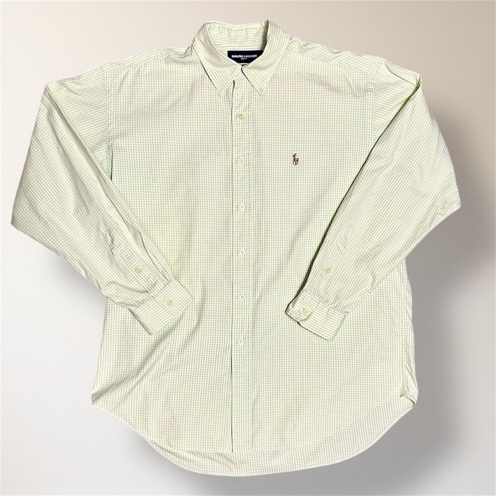 Ralph‎ Lauren Tilden Golf L Green White Plaid Button Down Pony Long Sleeve Shirt - Picture 6 of 9